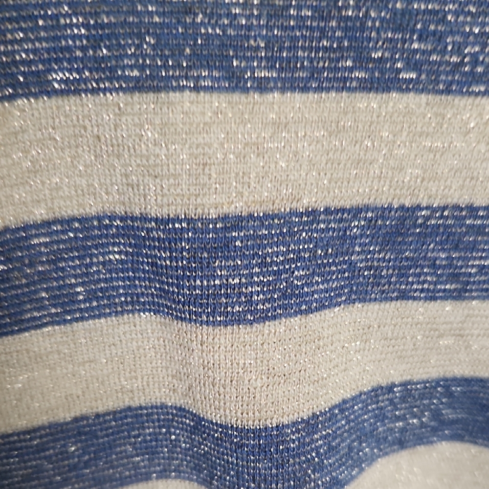 Chico's Fitted Blue and Cream Short Sleeve Tee - Picture 4 of 5